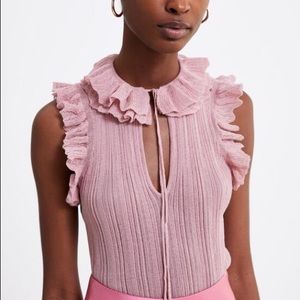 Zara Pink Ruffled Knit Top